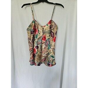 VTG 90s Y2K Floral Paisley Beigh Satin Camisole Tank Top Lingerie Sz M‎ Kathryn